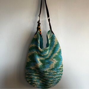 Multicolor Knit Shoulder Bag with brown strap